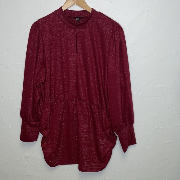 Lane Bryant Red/Burgundy Sparkle Mock Neck Top - Picture 5 of 8